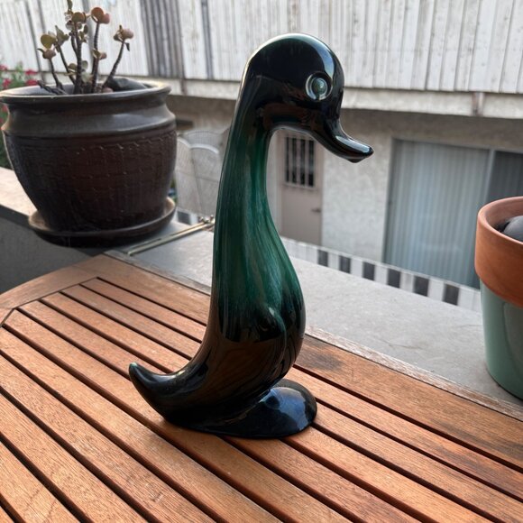 Vintage Blue Mountain Pottery Green & Black Ceramic Duck Figurine - Picture 4 of 6